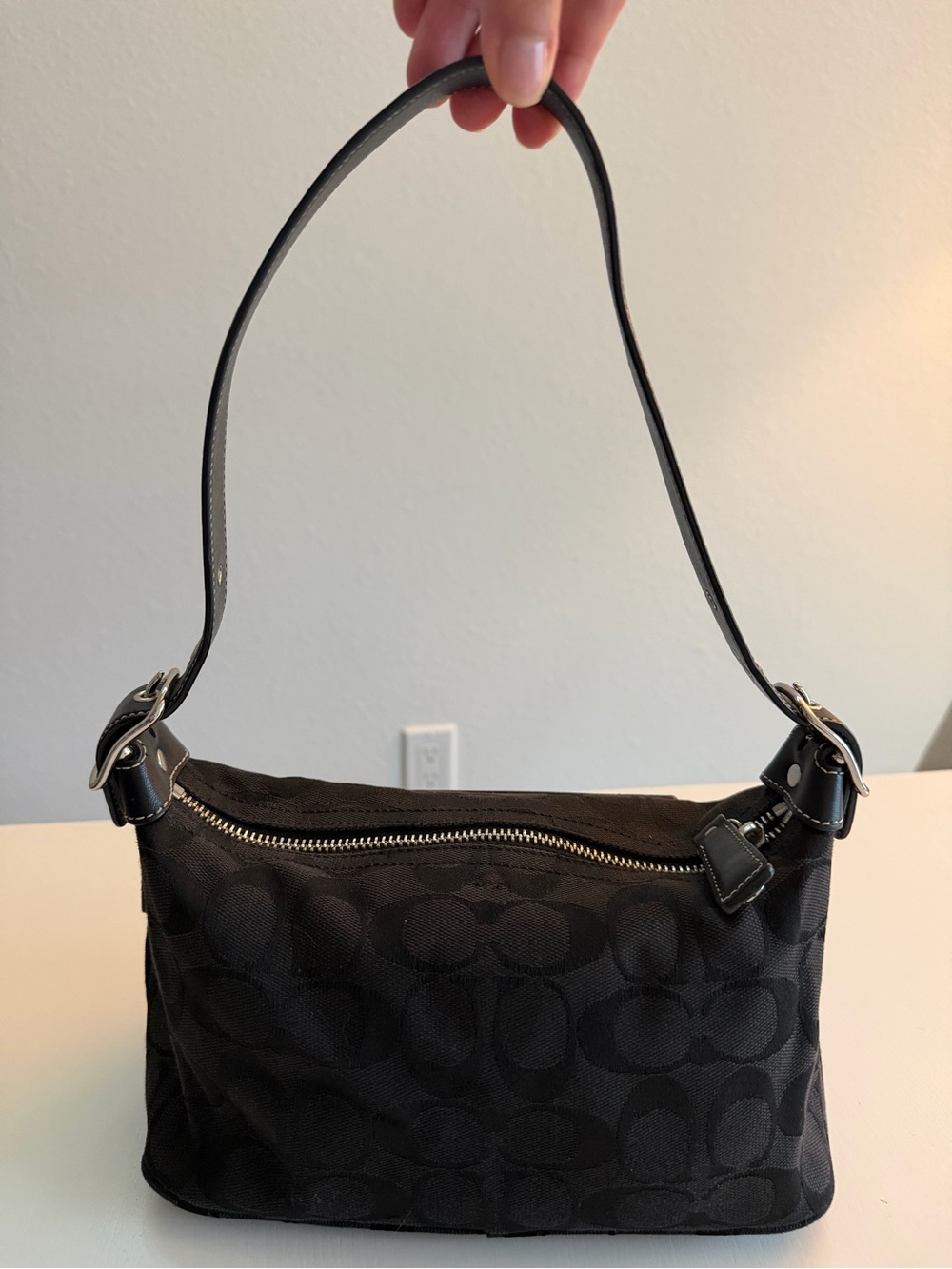 Authentic Vintage Coach Y2K Black Signature Demi Baguette Shoulder Bag